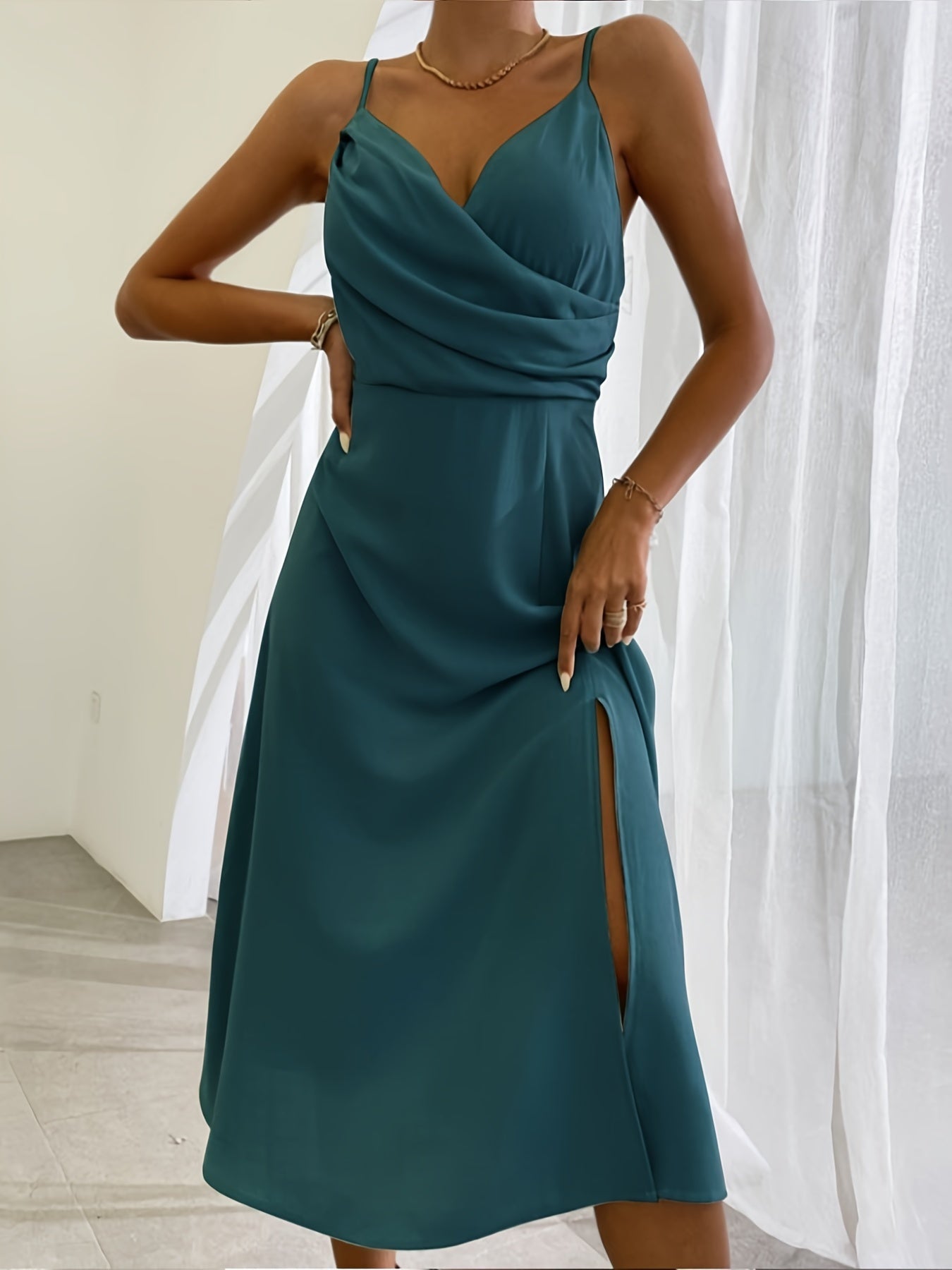 Women’s Sleeveless Draped Midi Dress