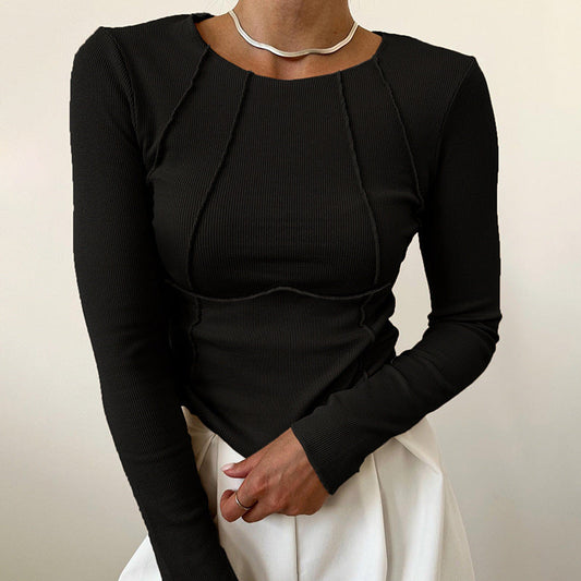 Women’s Ribbed Long-Sleeve Seam Detail Top